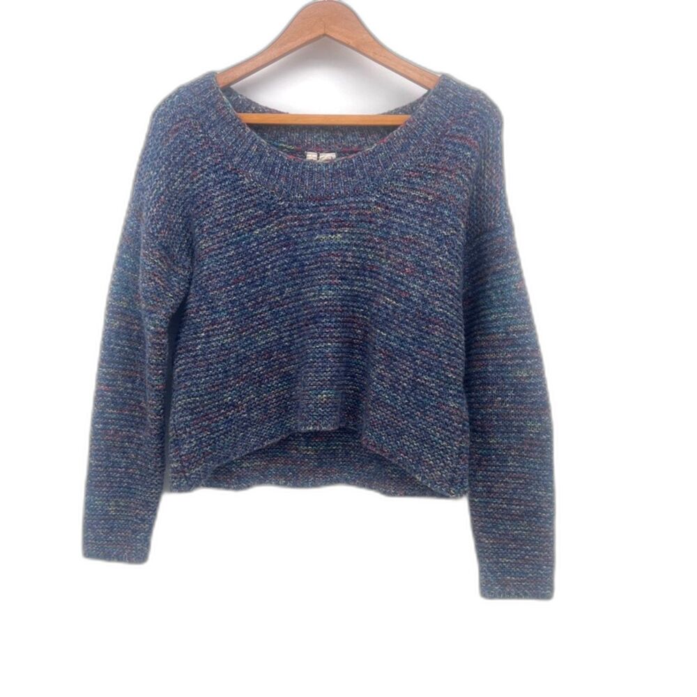 Moth Colorful Knit Cropped Boho Sweater Casual Cute Scoop Neck Long Sleeve Sz SM